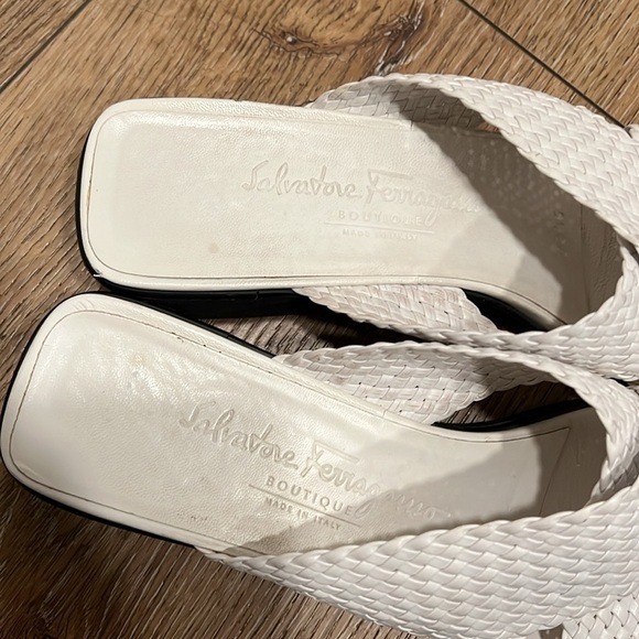 Salvatore Ferragamo White Basket Weave Wedge Sandals RTM - Picture 6 of 7